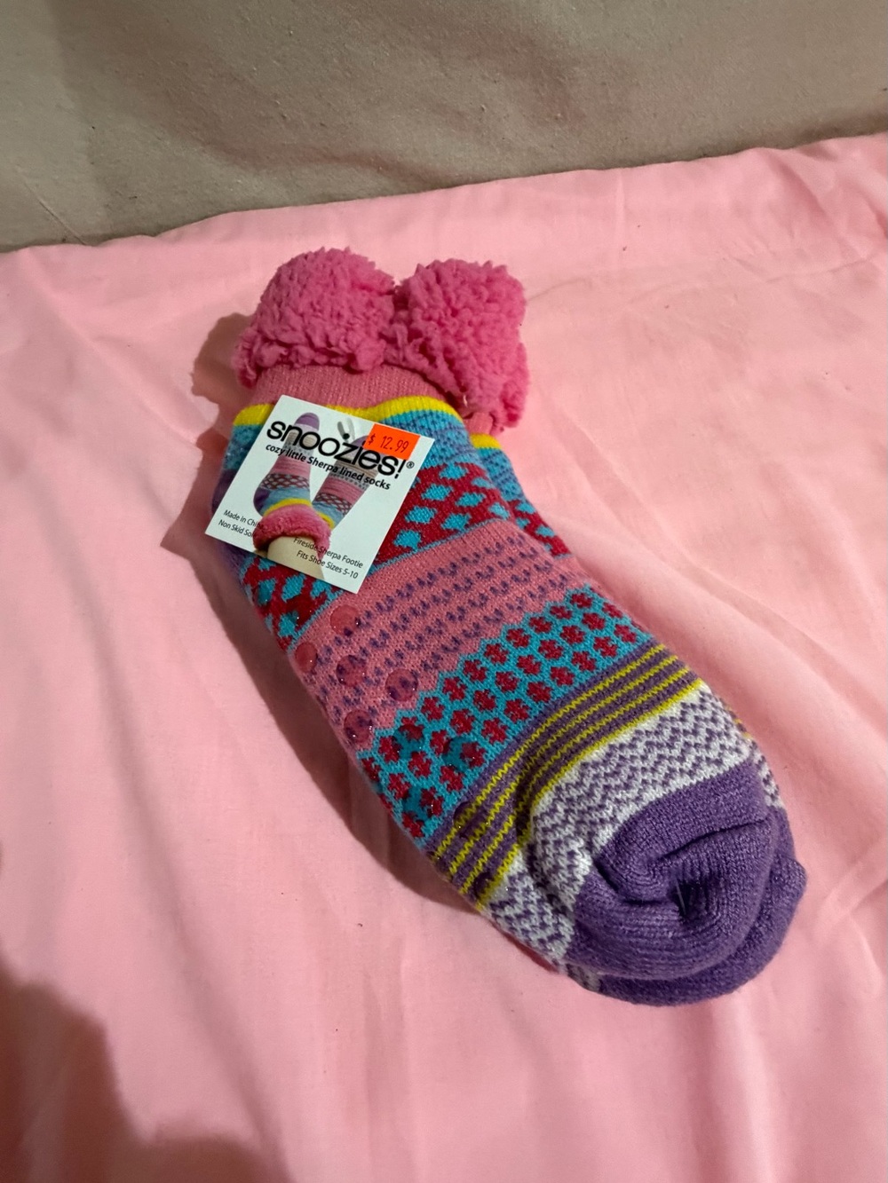 Snoozies adult Pink & Purple Cozy Slipper Socks